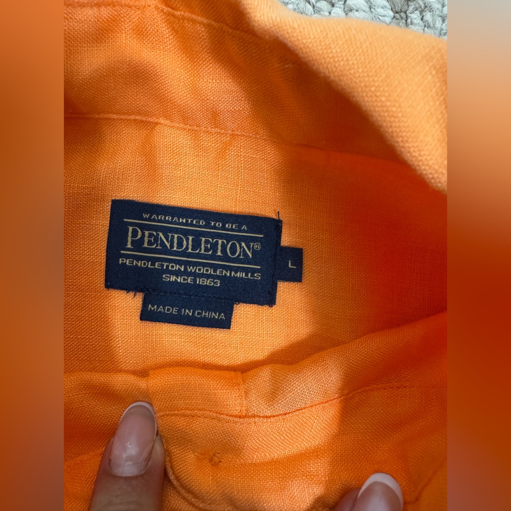 Pendleton 100% Linen Orange Button Down Shirt Lad… - image 7